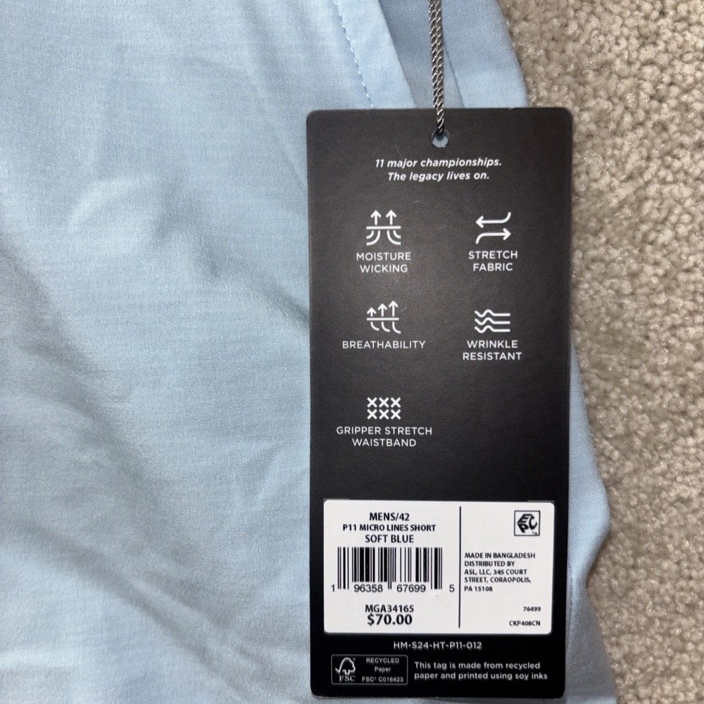 Walter Hagen Golf Shorts Men 42 Soft Blue P11 Micro Lines Wicking Stretch NEW - Picture 4 of 7